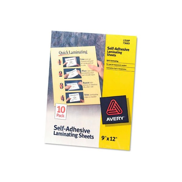 Avery Dennison Avery Clear Self-Adhesive Laminating Sheets, 3 mil, 9 x 12, 10/Pack 73603 - main